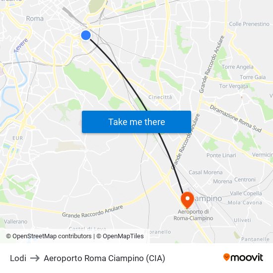 Lodi to Aeroporto Roma Ciampino (CIA) map