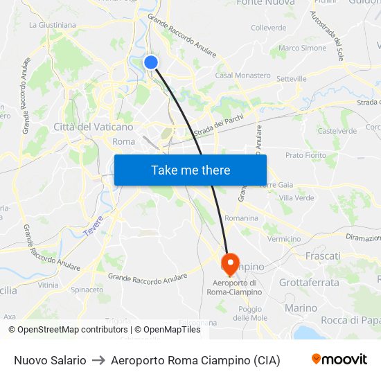 Nuovo Salario to Aeroporto Roma Ciampino (CIA) map