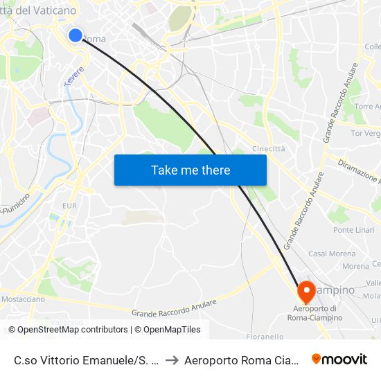 C.so Vittorio Emanuele/S. A. Della Valle to Aeroporto Roma Ciampino (CIA) map