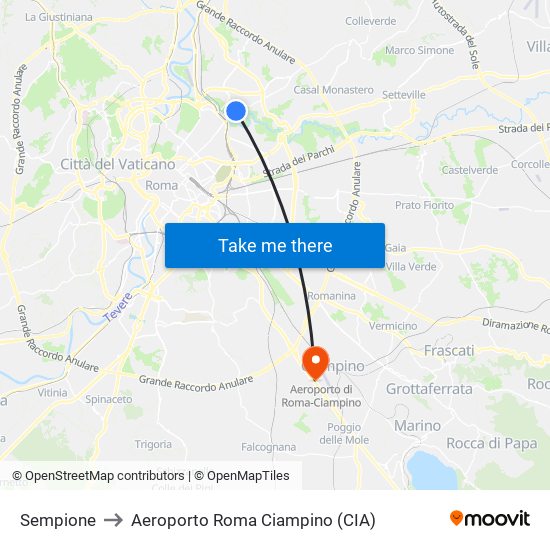 Sempione to Aeroporto Roma Ciampino (CIA) map