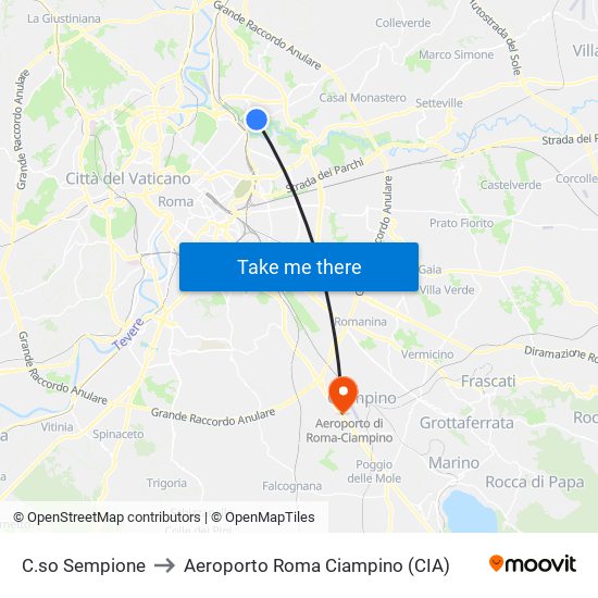 C.so Sempione to Aeroporto Roma Ciampino (CIA) map