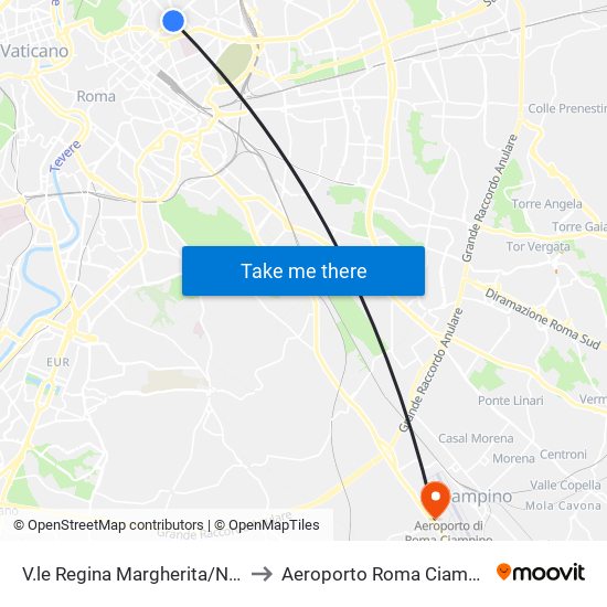 V.le Regina Margherita/Nomentana to Aeroporto Roma Ciampino (CIA) map