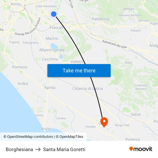 Borghesiana to Santa Maria Goretti map