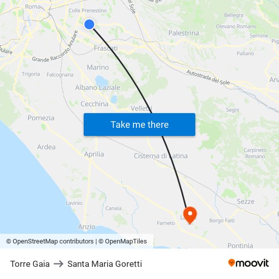 Torre Gaia to Santa Maria Goretti map