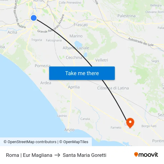 Roma | Eur Magliana to Santa Maria Goretti map