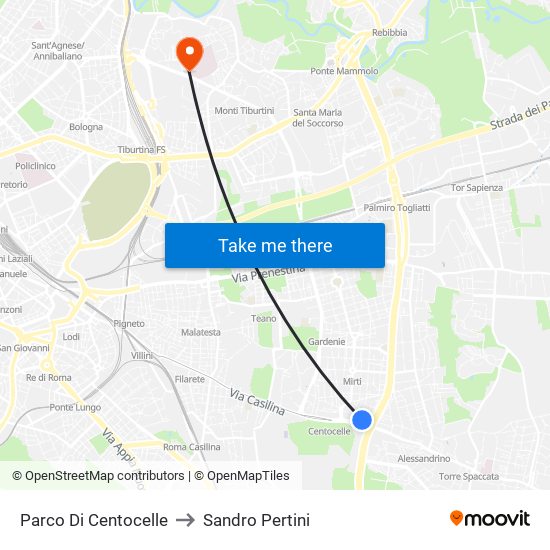 Parco Di Centocelle to Sandro Pertini map