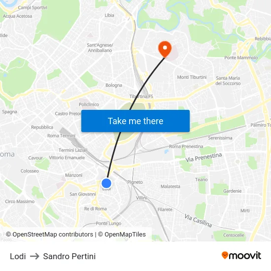 Lodi to Sandro Pertini map