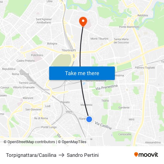 Torpignattara/Casilina to Sandro Pertini map