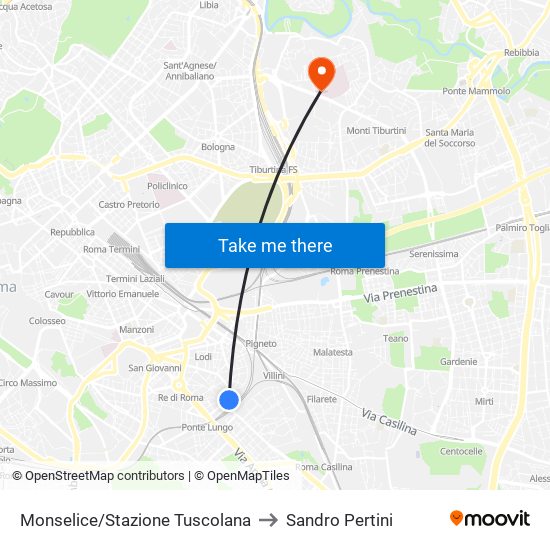 Monselice/Stazione Tuscolana to Sandro Pertini map