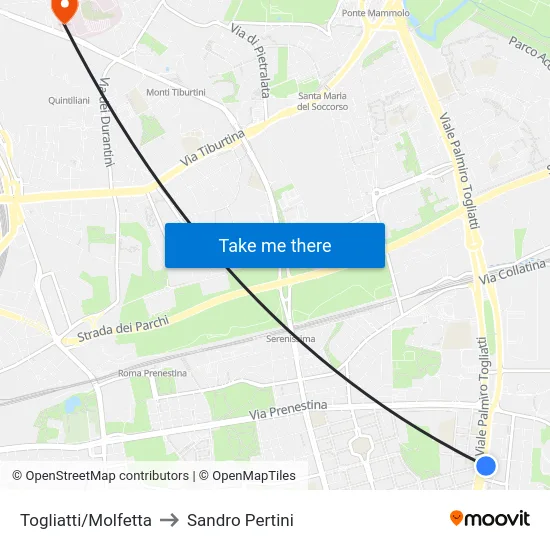 Togliatti/Molfetta to Sandro Pertini map