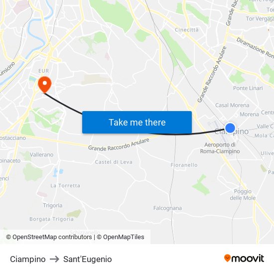 Ciampino to Sant'Eugenio map
