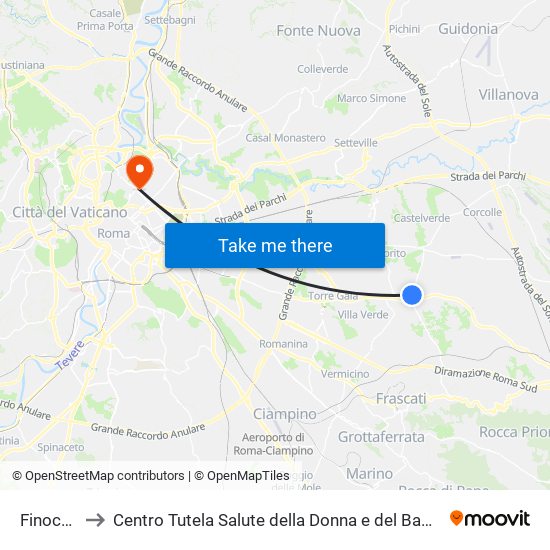 Finocchio to Centro Tutela Salute della Donna e del Bambino S. Anna map