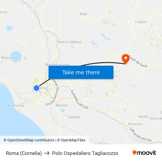 Roma (Cornelia) to Polo Ospedaliero Tagliacozzo map