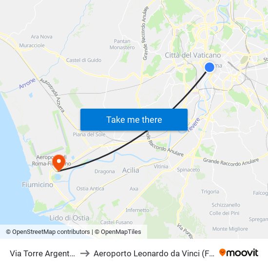 Via Torre Argentina to Aeroporto Leonardo da Vinci (FCO) map