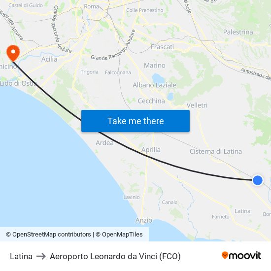 Latina to Aeroporto Leonardo da Vinci (FCO) map