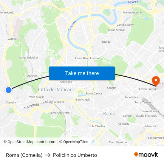 Roma (Cornelia) to Policlinico Umberto I map