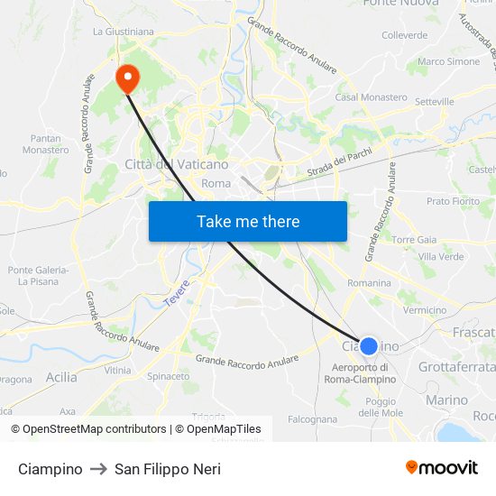 Ciampino to San Filippo Neri map