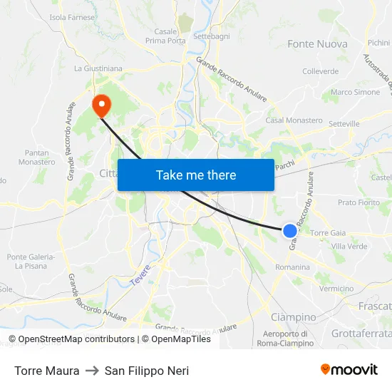 Maura Tower to San Filippo Neri map