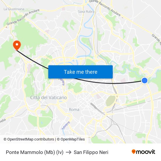 Ponte Mammolo (Mb) (Iv) to San Filippo Neri map