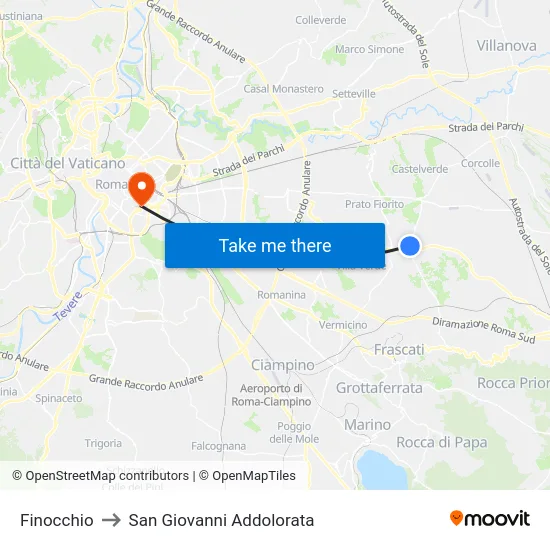 Finocchio to San Giovanni Addolorata map