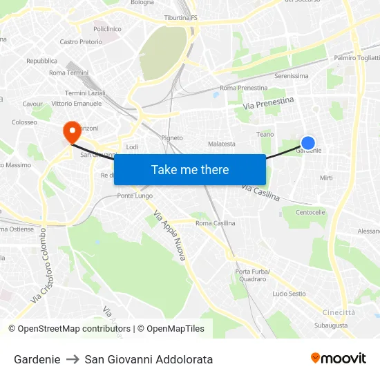 Gardenie to San Giovanni Addolorata map