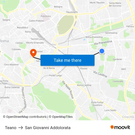 Teano to San Giovanni Addolorata map