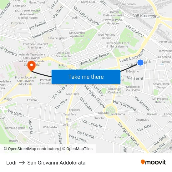 Lodi to San Giovanni Addolorata map