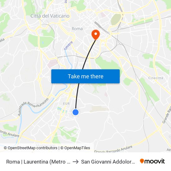 Roma | Laurentina (Metro B) to San Giovanni Addolorata map