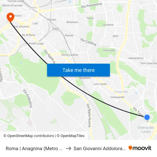 Roma | Anagnina (Metro A) to San Giovanni Addolorata map