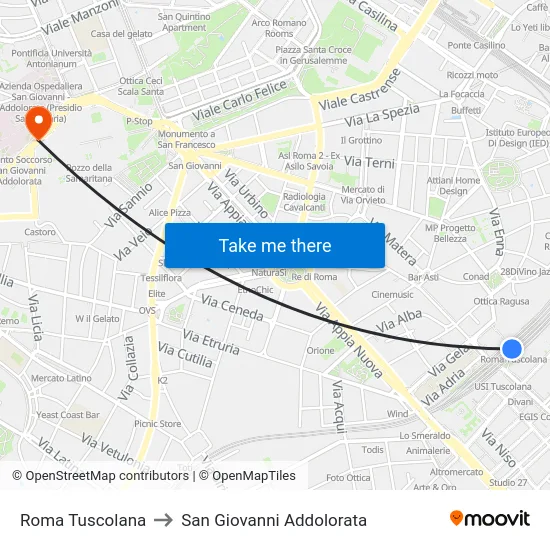 Roma Tuscolana to San Giovanni Addolorata map