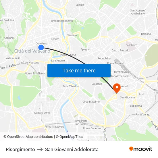 Risorgimento to San Giovanni Addolorata map
