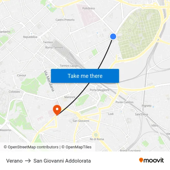 Verano to San Giovanni Addolorata map