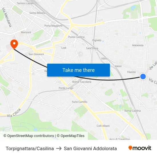 Torpignattara/Casilina to San Giovanni Addolorata map