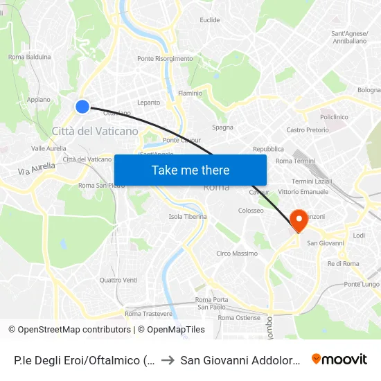 P.le Degli Eroi/Oftalmico (H) to San Giovanni Addolorata map