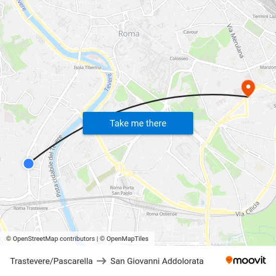 Trastevere/Pascarella to San Giovanni Addolorata map