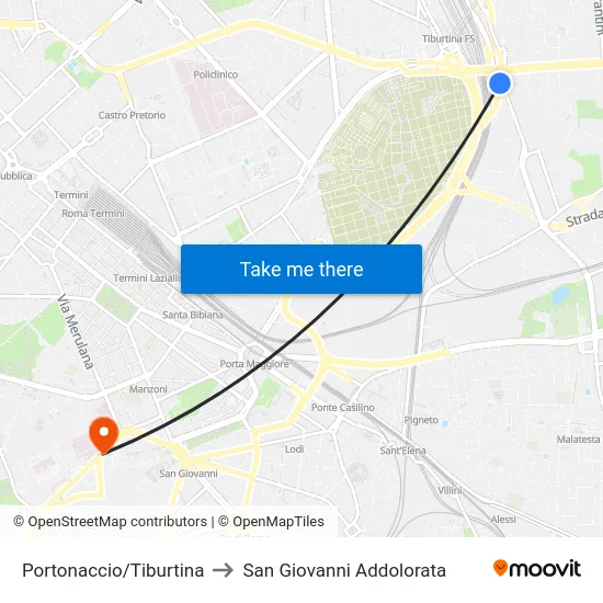 Portonaccio/Tiburtina to San Giovanni Addolorata map