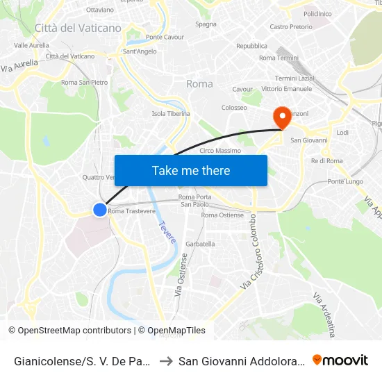 Gianicolense/S. V. De Paoli to San Giovanni Addolorata map