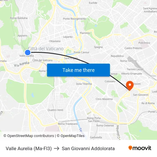 Valle Aurelia (Ma-Fl3) to San Giovanni Addolorata map