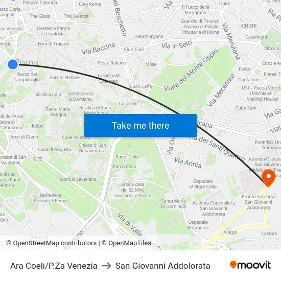 Ara Coeli/P.Za Venezia to San Giovanni Addolorata map