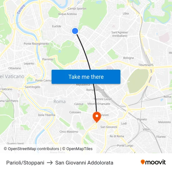 Parioli/Stoppani to San Giovanni Addolorata map