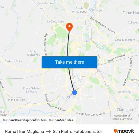 Roma | Eur Magliana to San Pietro Fatebenefratelli map