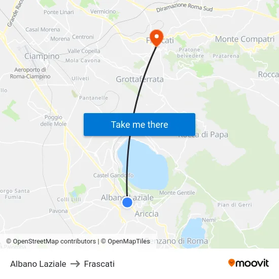 Albano Laziale to Frascati map