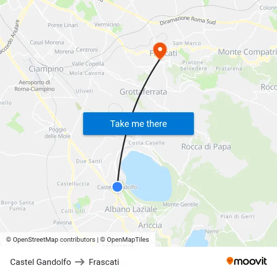 Castel Gandolfo to Frascati map