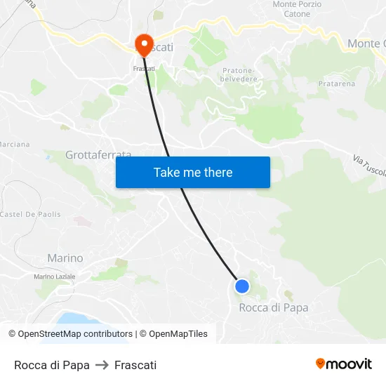 Rocca di Papa to Frascati map