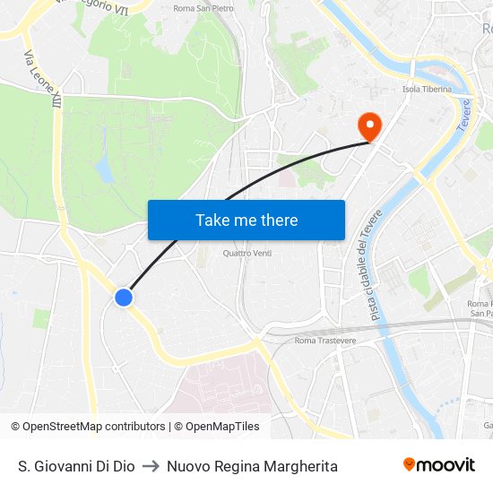 S. Giovanni Di Dio to Nuovo Regina Margherita map