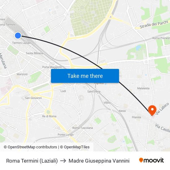 Roma Termini (Laziali) to Madre Giuseppina Vannini map