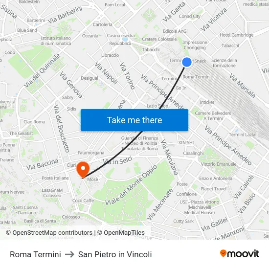Roma Termini to San Pietro in Vincoli map