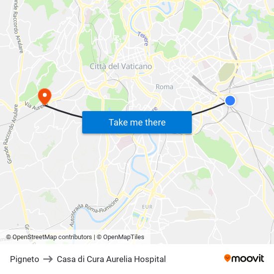Pigneto to Casa di Cura Aurelia Hospital map