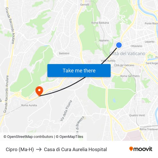 Cipro (Ma-H) to Casa di Cura Aurelia Hospital map