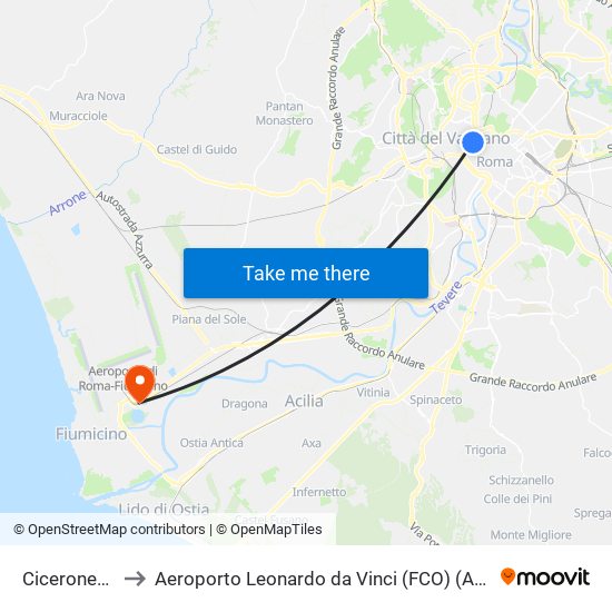 Cicerone/Cavour to Aeroporto Leonardo da Vinci (FCO) (Aeroporto di Fiumicino) map